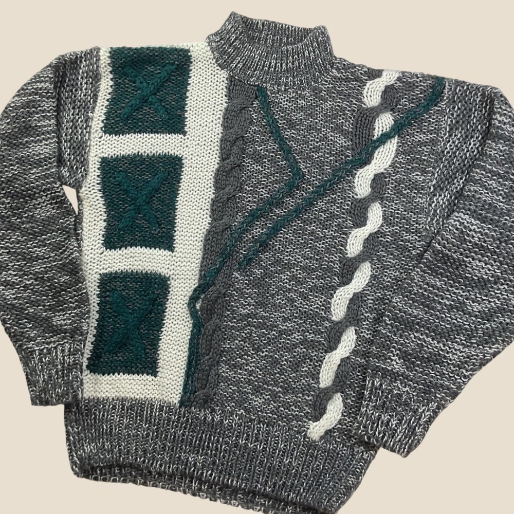 Vintage Sears Roebuck Hand Knit Sweater Men Sz M 3D Textured Grandpa Chunky Knit